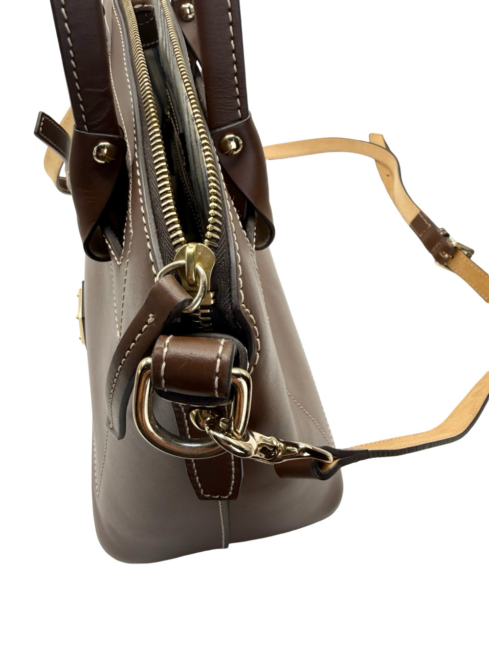 Authentic Dooney & Bourke Brown Leather Satchel Handbag with Detachable Shoulder - Picture 8 of 15